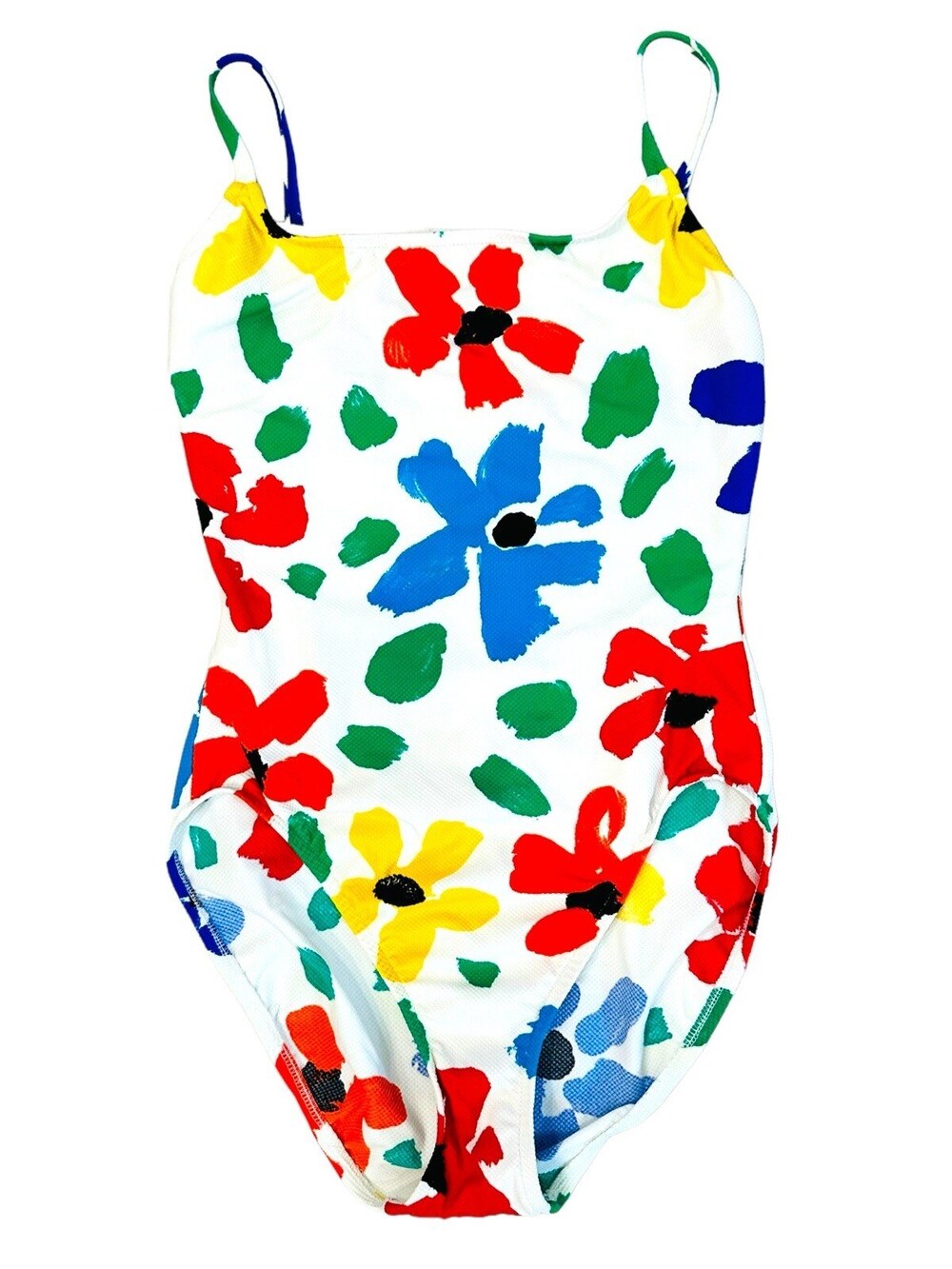 Vintage Catalina One Piece Swimsuit Women's 10 Abstract Floral White 1960s 70s